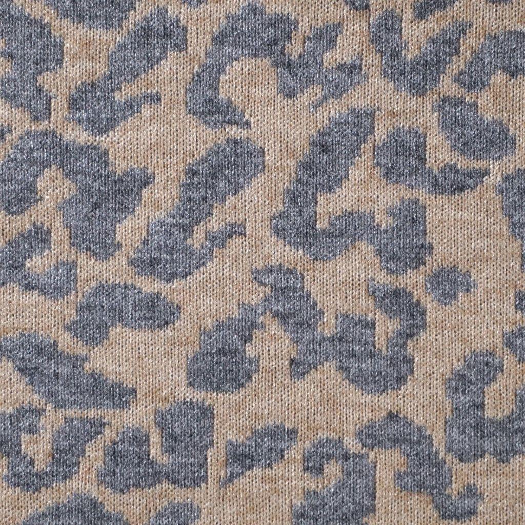 Preview: Feinstrick Strickstoff Jacquard Leo silbergrau beige